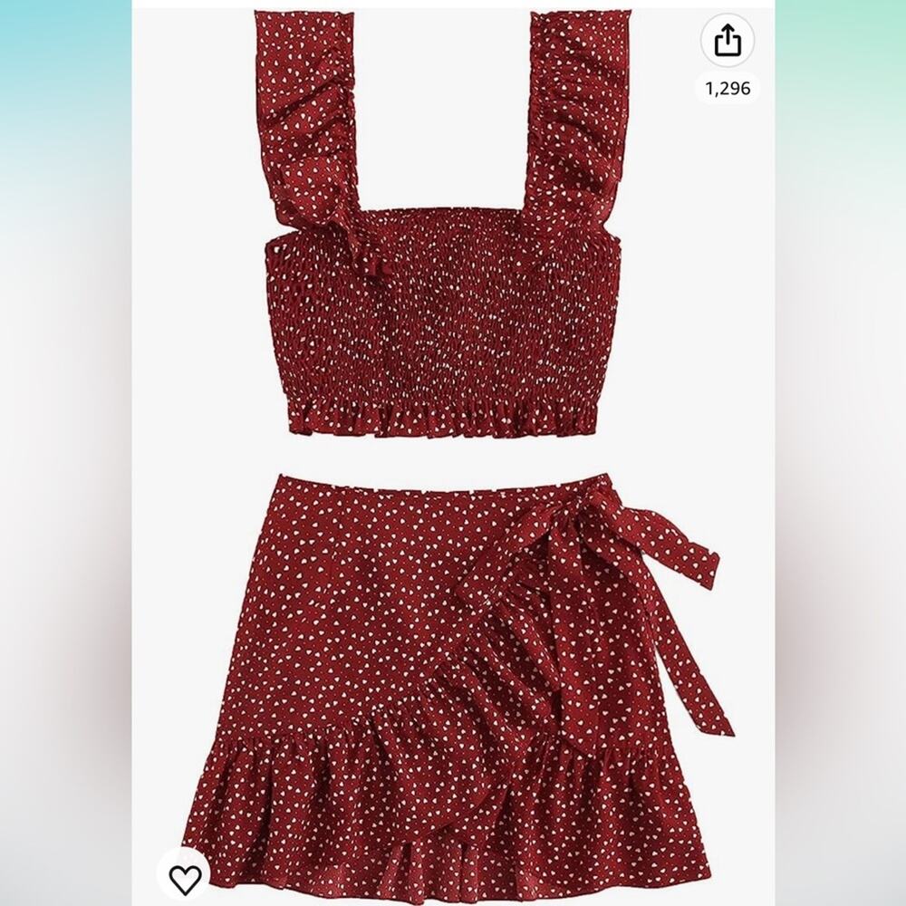 MakeMeChic Women's Two Piece Ruffle Trim Cami Crop Top And Wrap Skirt Set Medium